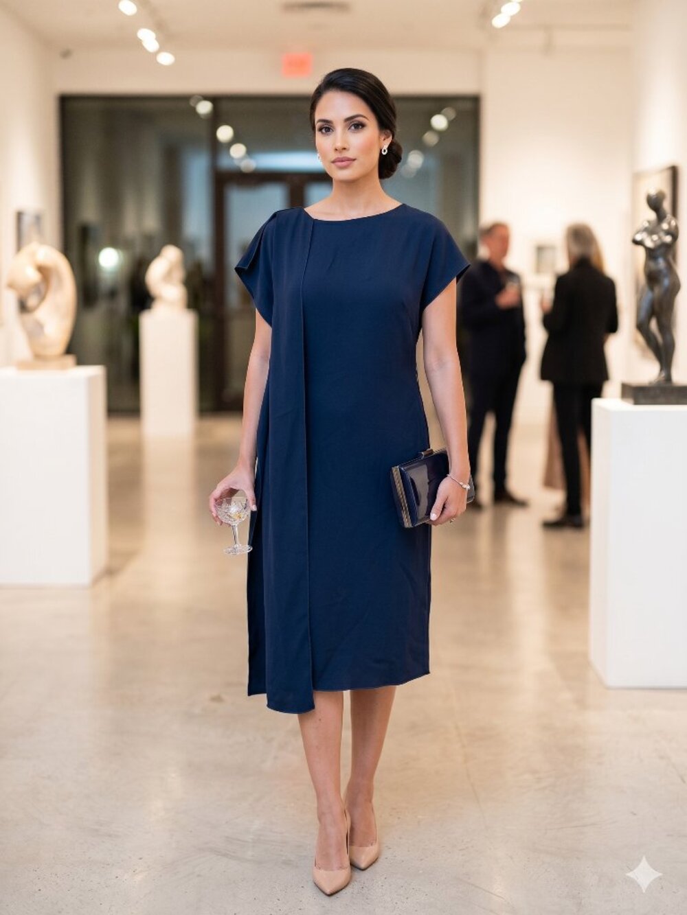 PIAZZA SEMPIONE Made in Italy Navy‎ Draped Sheath Dress Size IT 42 - US12